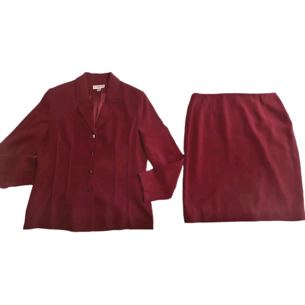 Vintage Amanda Smith Petite Skirt Suit Jacket Set Womens Size 12P Red RN13711
